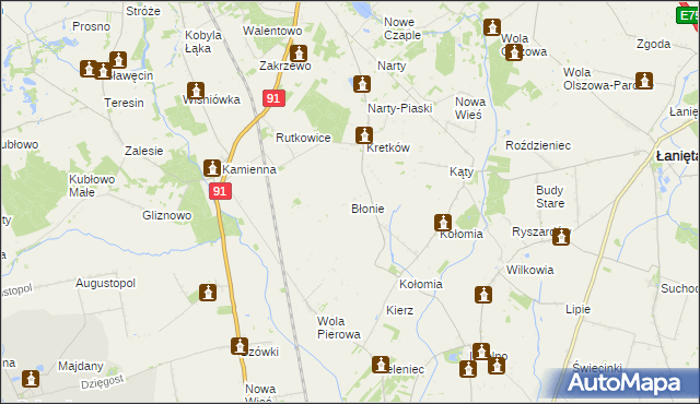 mapa Błonie gmina Lubień Kujawski, Błonie gmina Lubień Kujawski na mapie Targeo