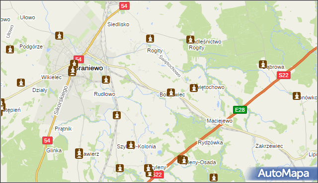 mapa Bobrowiec gmina Braniewo, Bobrowiec gmina Braniewo na mapie Targeo