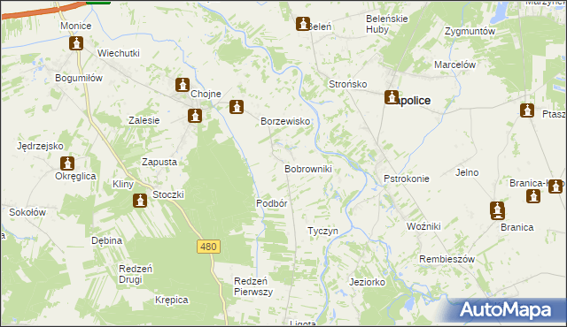 mapa Bobrowniki gmina Sieradz, Bobrowniki gmina Sieradz na mapie Targeo