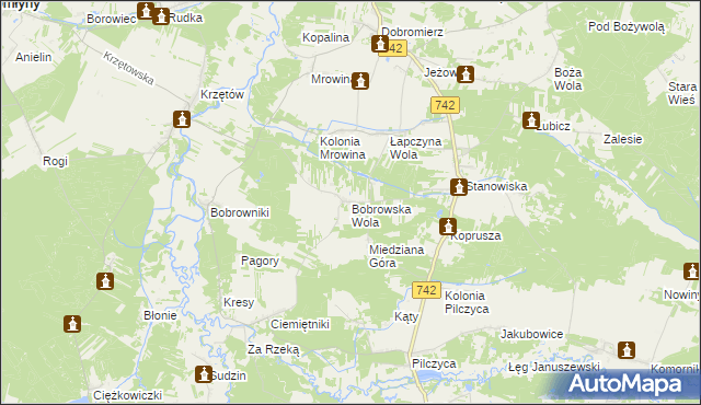 mapa Bobrowska Wola, Bobrowska Wola na mapie Targeo