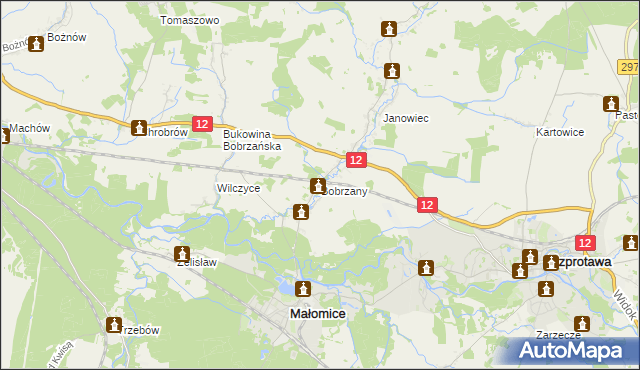 mapa Bobrzany, Bobrzany na mapie Targeo