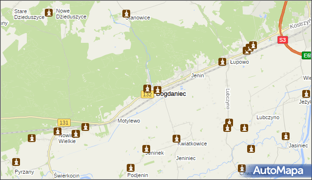 mapa Bogdaniec powiat gorzowski, Bogdaniec powiat gorzowski na mapie Targeo