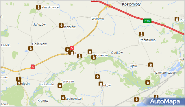 mapa Bogdanów gmina Kostomłoty, Bogdanów gmina Kostomłoty na mapie Targeo