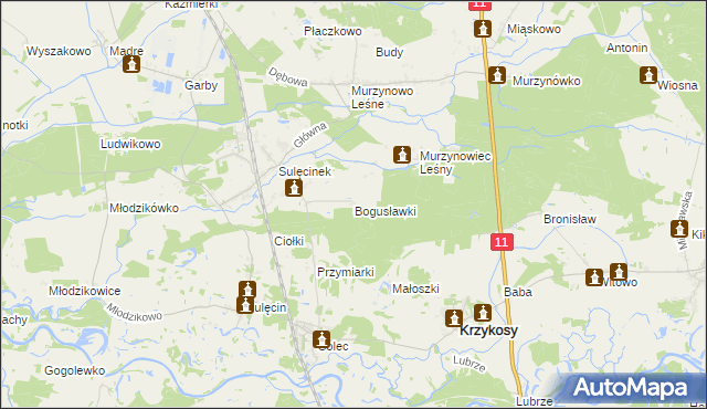 mapa Bogusławki gmina Krzykosy, Bogusławki gmina Krzykosy na mapie Targeo