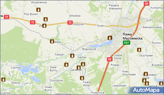 mapa Boguszyce gmina Rawa Mazowiecka, Boguszyce gmina Rawa Mazowiecka na mapie Targeo
