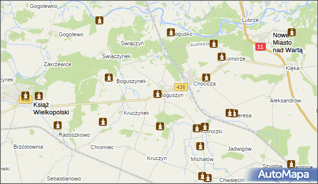 mapa Boguszyn gmina Nowe Miasto nad Wartą, Boguszyn gmina Nowe Miasto nad Wartą na mapie Targeo