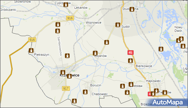 mapa Bojanów gmina Krzanowice, Bojanów gmina Krzanowice na mapie Targeo
