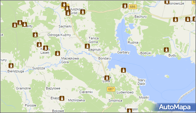 mapa Bondary, Bondary na mapie Targeo