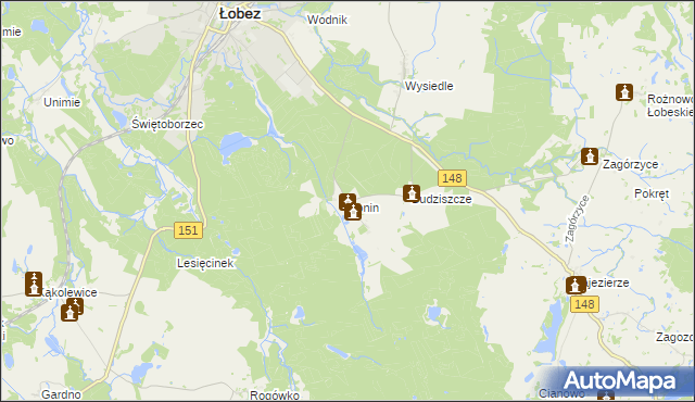mapa Bonin gmina Łobez, Bonin gmina Łobez na mapie Targeo