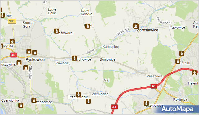 mapa Boniowice, Boniowice na mapie Targeo