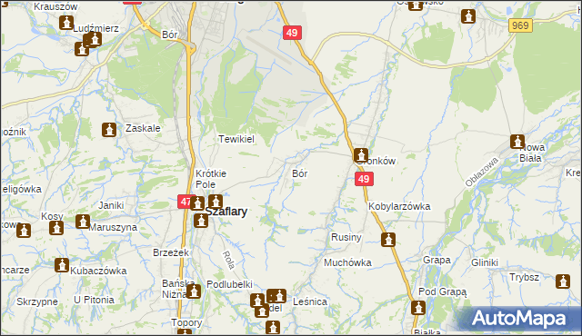 mapa Bór gmina Szaflary, Bór gmina Szaflary na mapie Targeo