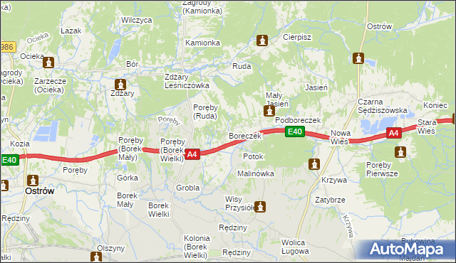 mapa Boreczek gmina Sędziszów Małopolski, Boreczek gmina Sędziszów Małopolski na mapie Targeo