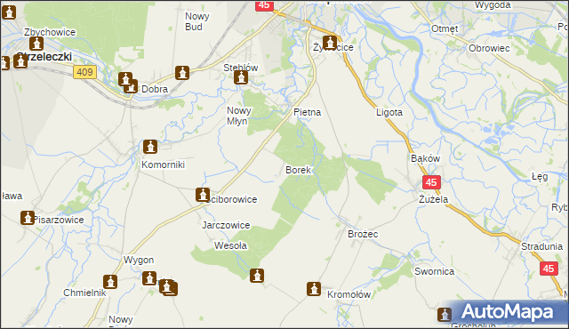 mapa Borek gmina Krapkowice, Borek gmina Krapkowice na mapie Targeo