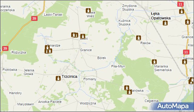 mapa Borek gmina Trzcinica, Borek gmina Trzcinica na mapie Targeo