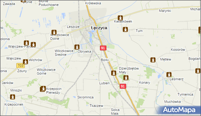 mapa Borki gmina Łęczyca, Borki gmina Łęczyca na mapie Targeo
