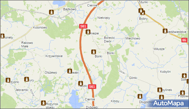 mapa Borki gmina Prostki, Borki gmina Prostki na mapie Targeo