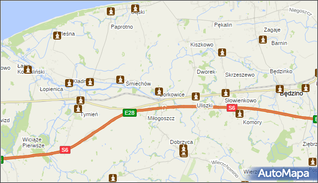 mapa Borkowice gmina Będzino, Borkowice gmina Będzino na mapie Targeo