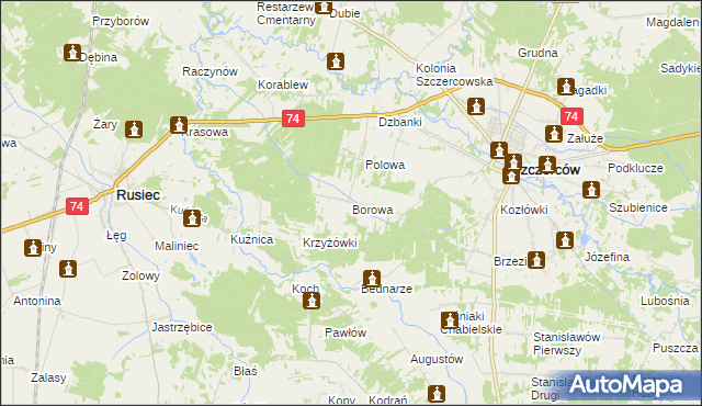 mapa Borowa gmina Szczerców, Borowa gmina Szczerców na mapie Targeo