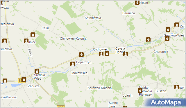 mapa Borówek gmina Żółkiewka, Borówek gmina Żółkiewka na mapie Targeo