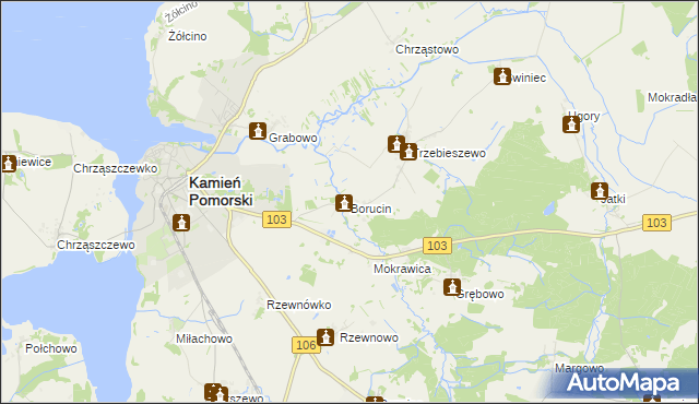 mapa Borucin gmina Kamień Pomorski, Borucin gmina Kamień Pomorski na mapie Targeo