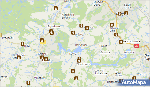 mapa Bożkowice, Bożkowice na mapie Targeo