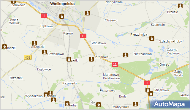 mapa Brodowo gmina Środa Wielkopolska, Brodowo gmina Środa Wielkopolska na mapie Targeo