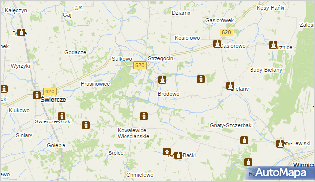 mapa Brodowo gmina Świercze, Brodowo gmina Świercze na mapie Targeo