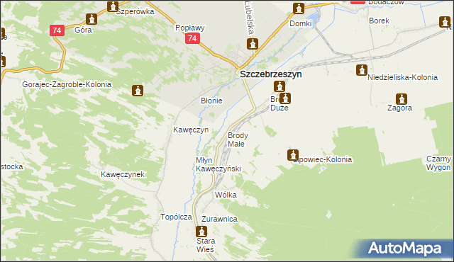 mapa Brody Małe gmina Szczebrzeszyn, Brody Małe gmina Szczebrzeszyn na mapie Targeo