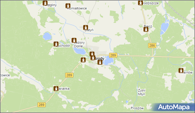 mapa Brody powiat żarski, Brody powiat żarski na mapie Targeo