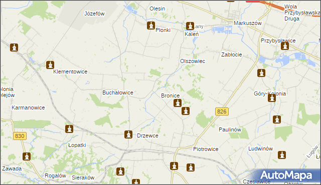 mapa Bronice gmina Nałęczów, Bronice gmina Nałęczów na mapie Targeo