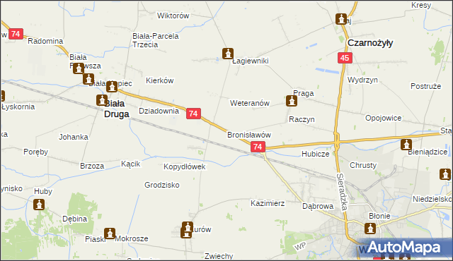 mapa Bronisławów gmina Biała, Bronisławów gmina Biała na mapie Targeo