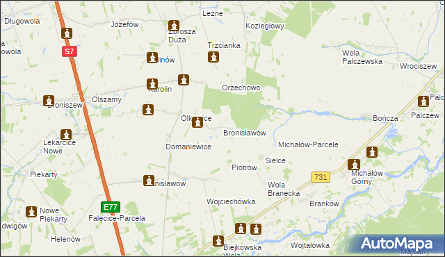 mapa Bronisławów gmina Promna, Bronisławów gmina Promna na mapie Targeo