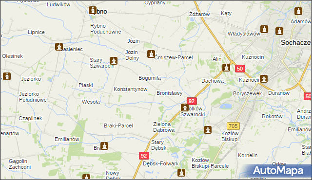 mapa Bronisławy gmina Rybno, Bronisławy gmina Rybno na mapie Targeo