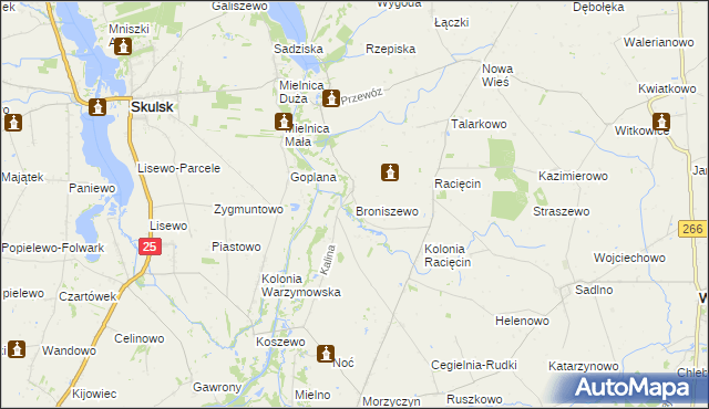 mapa Broniszewo gmina Wierzbinek, Broniszewo gmina Wierzbinek na mapie Targeo