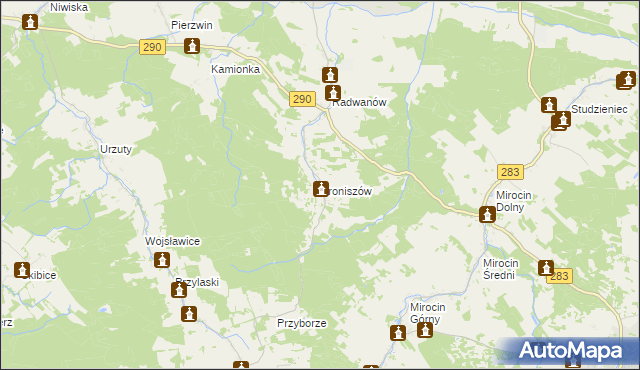 mapa Broniszów gmina Kożuchów, Broniszów gmina Kożuchów na mapie Targeo