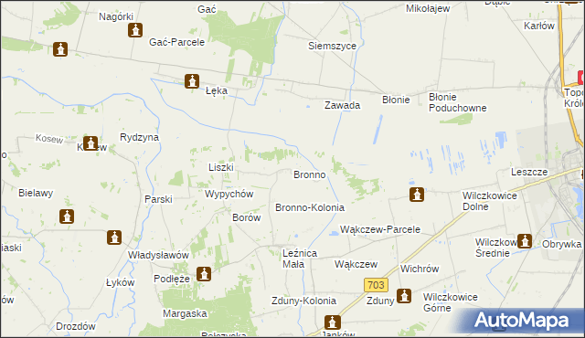 mapa Bronno gmina Łęczyca, Bronno gmina Łęczyca na mapie Targeo