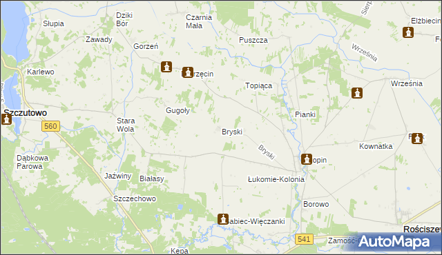 mapa Bryski gmina Rościszewo, Bryski gmina Rościszewo na mapie Targeo
