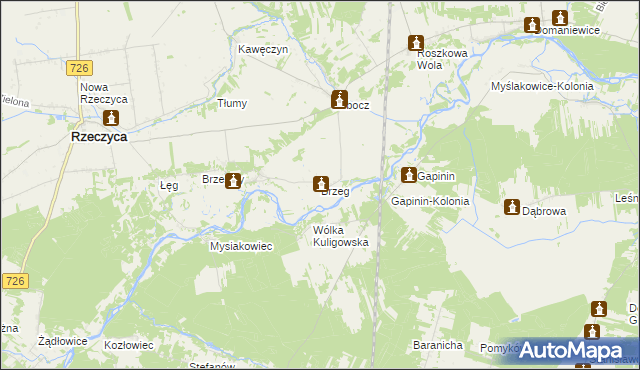 mapa Brzeg gmina Rzeczyca, Brzeg gmina Rzeczyca na mapie Targeo