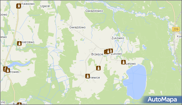 mapa Brzeście gmina Sławno, Brzeście gmina Sławno na mapie Targeo