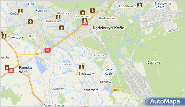 mapa Brzeźce gmina Bierawa, Brzeźce gmina Bierawa na mapie Targeo