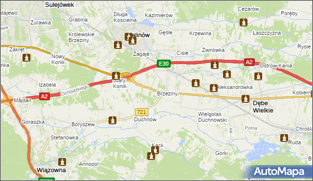 mapa Brzeziny gmina Halinów, Brzeziny gmina Halinów na mapie Targeo