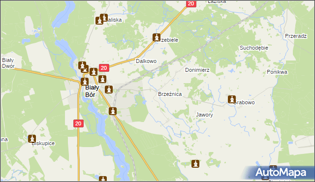 mapa Brzeźnica gmina Biały Bór, Brzeźnica gmina Biały Bór na mapie Targeo