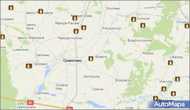 mapa Brzeźno gmina Goworowo, Brzeźno gmina Goworowo na mapie Targeo
