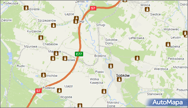 mapa Brzeźno gmina Sobków, Brzeźno gmina Sobków na mapie Targeo