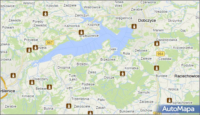 mapa Brzezowa gmina Dobczyce, Brzezowa gmina Dobczyce na mapie Targeo