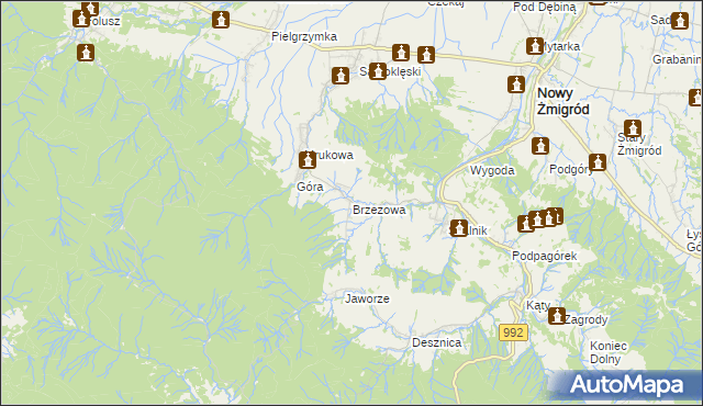 mapa Brzezowa gmina Nowy Żmigród, Brzezowa gmina Nowy Żmigród na mapie Targeo