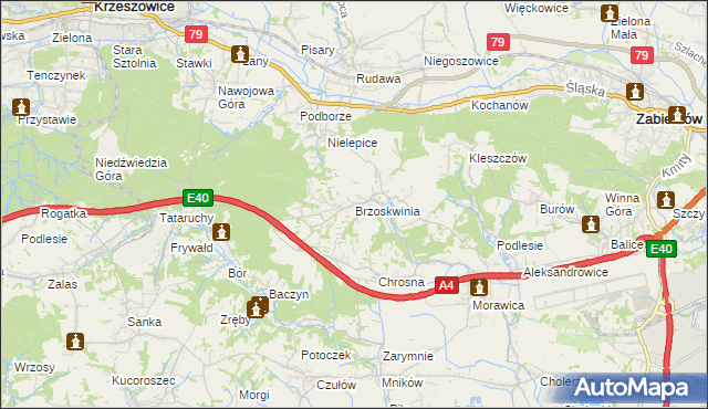 mapa Brzoskwinia, Brzoskwinia na mapie Targeo