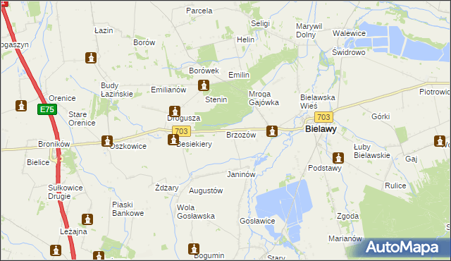 mapa Brzozów gmina Bielawy, Brzozów gmina Bielawy na mapie Targeo