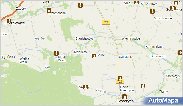 mapa Brzozów gmina Rzeczyca, Brzozów gmina Rzeczyca na mapie Targeo