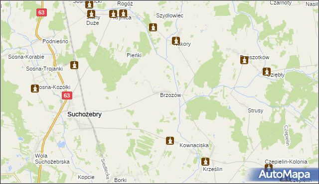 mapa Brzozów gmina Suchożebry, Brzozów gmina Suchożebry na mapie Targeo